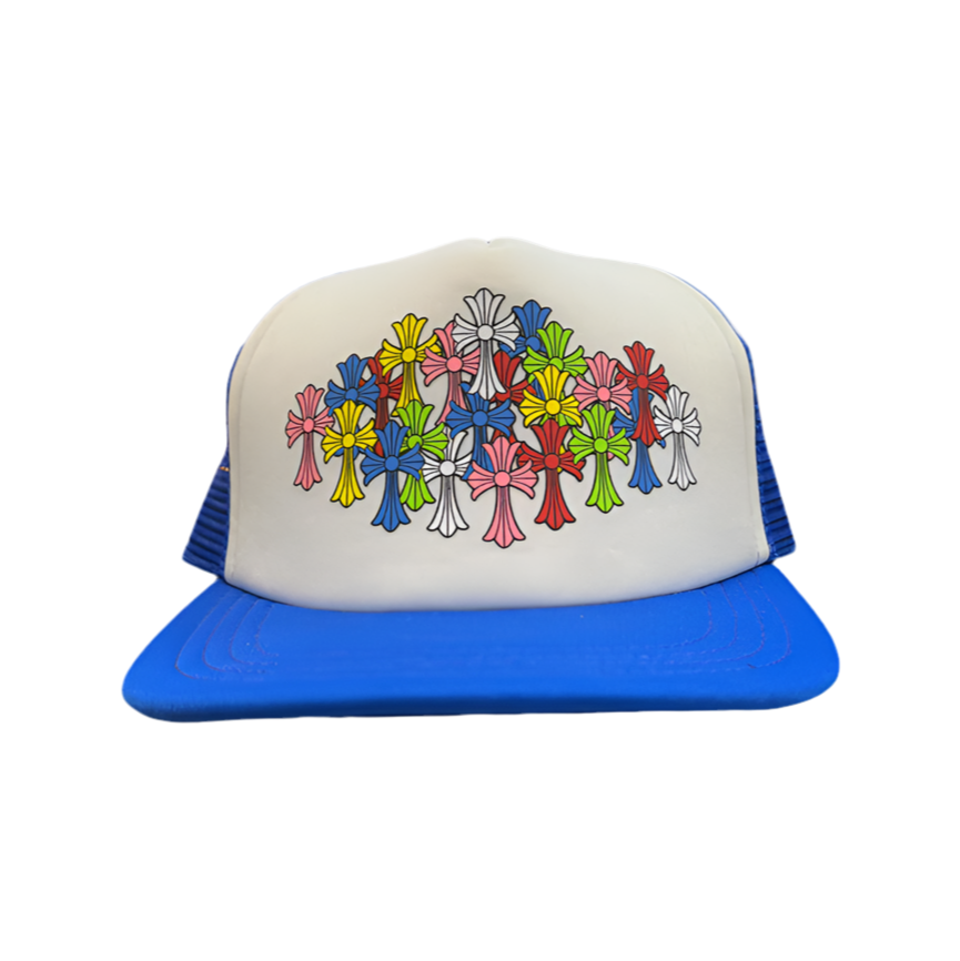 CHROME HEARTS MULTI COLOR CROSSES TRUCKER HAT "BLUE"