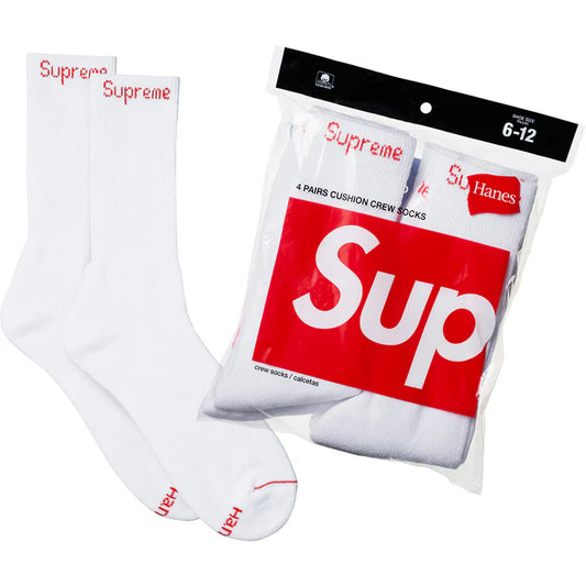 SUPREME HANES SOCKS 4 PACK WHITE