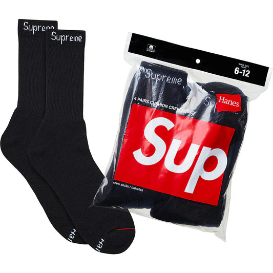 SUPREME HANES SOCKS (4 PACK) BLACK