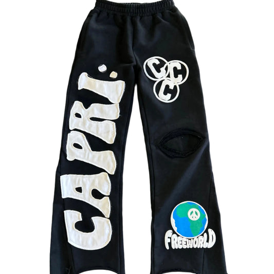 PROJECT CAPRI DENIM FLARED SWEATS (BLACK/WHITE)